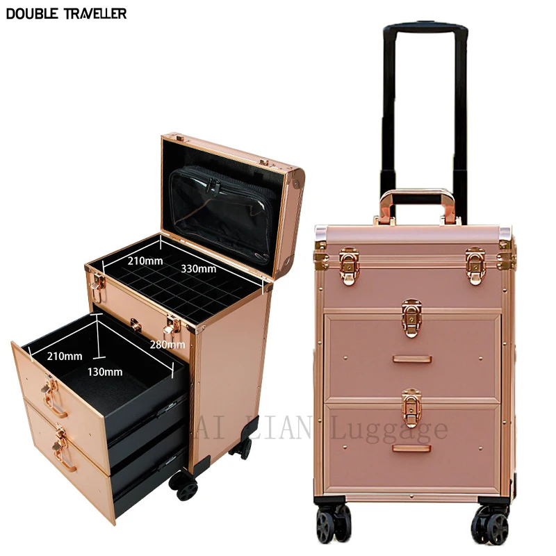

New Professional cosmetic case Box Nail tattoo Rolling luggage bag makeup case on wheels multi-function Beauty trolley suitcase
