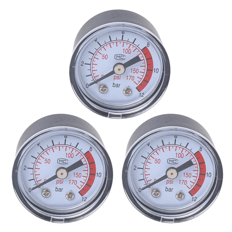 

3X 0-12BAR 0-170PSI 10Mm Thread Gas Air Pump Pressure Gauge Compressor Manometer