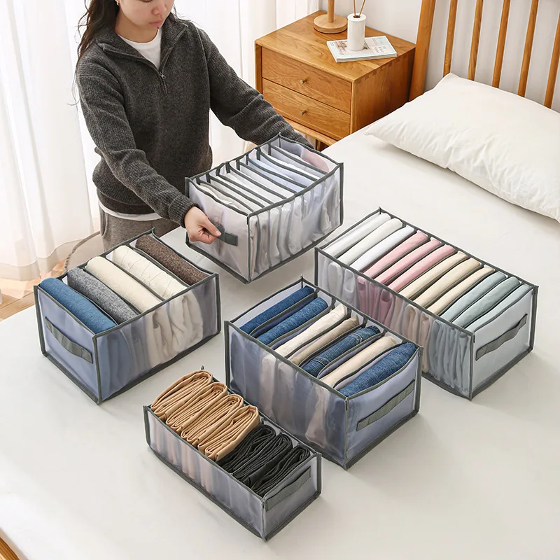 

Jeans Clothes Divider Storage Box Closet Drawer Thick Pants Sweater Underwear Sock Mesh Separation Boxs Can Washed Organizer Bag