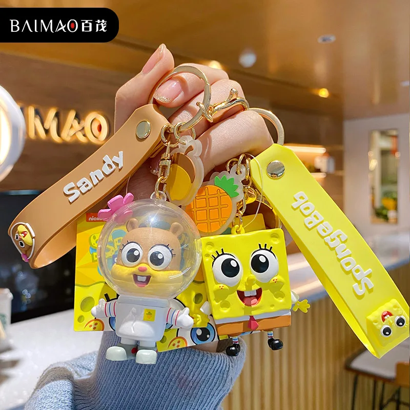 Купи SpongeBob SquarePants Anime Figures Keychain Patrick Star Squidward Tentacles Bag Keyring Charm Kids Toys Birthday Gifts за 119 рублей в магазине AliExpress