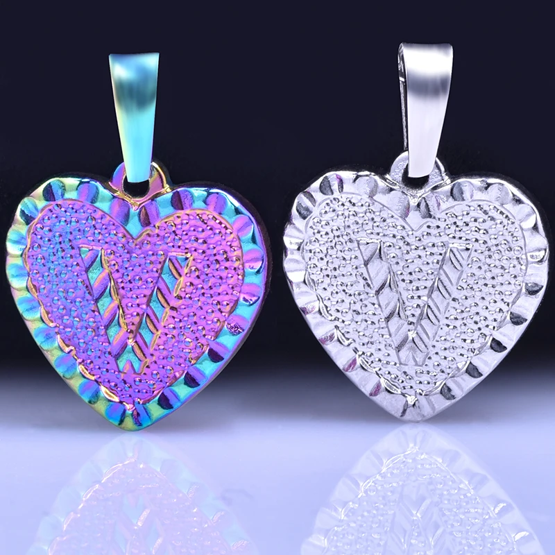 

1PCS Rainbow Charm Heart A-Z 26 Initial Alphabet Soild Stainles Steel Pendant Jewelry Making Craft Necklace for Women Materials