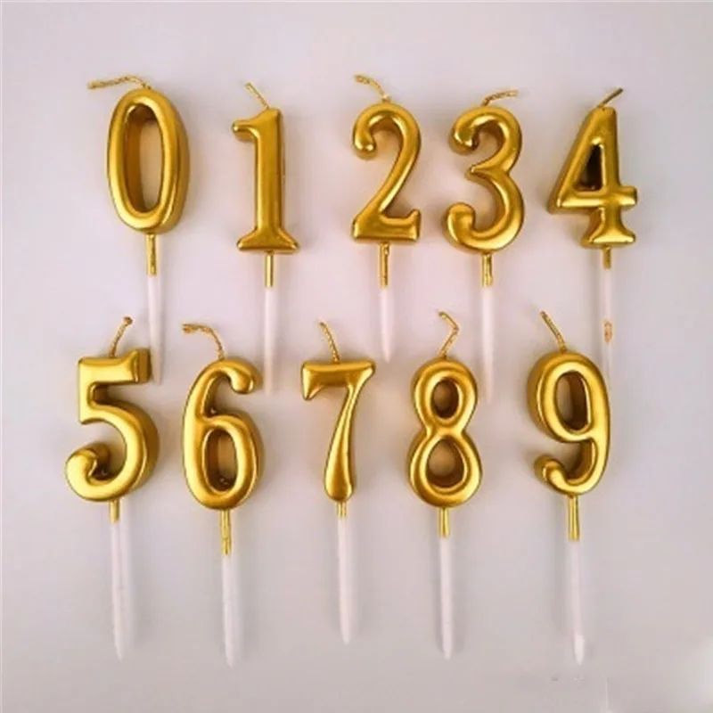 

Golden Number 0-9 Candles Creative Birthday Candles Cake Topper Dessert Decorations Smokeless Candle Festive Party Supplies