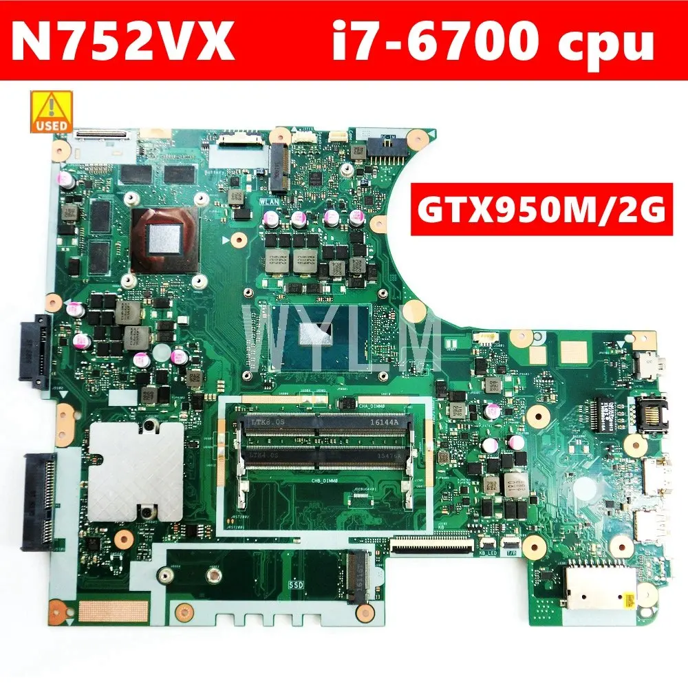 

Б/у материнская плата для ноутбука N752VX MB._ 0 M/I7-6700HQ/GTX950M/2 ГБ 90NB09P0-R00030 Материнская плата Asus N752VX N752V 100% протестирована