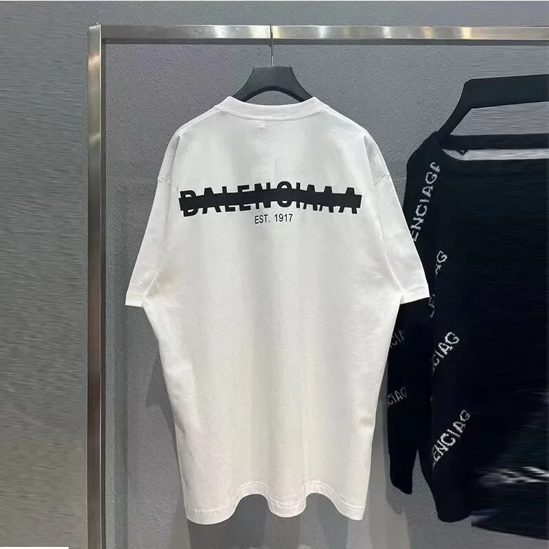 

Summer Designer T-Shirt Loose Rubber Letter Logo Short Sleeve Hip Hop Unisex 100% Cotton Sports Crew Neck Breathable Tops