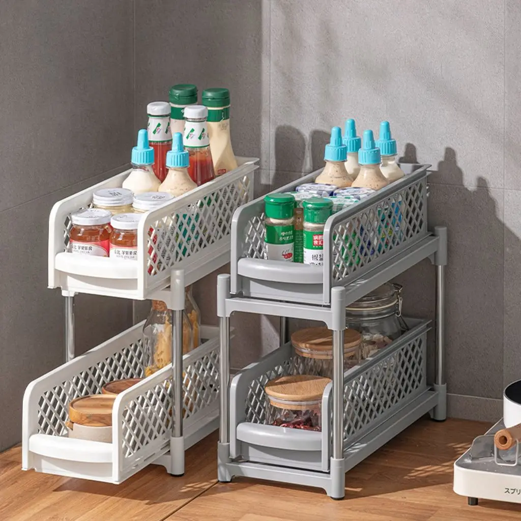 

for Countertop,Desktop Kitchen Organizer 2 Tier Organizer Shelf Sliding Cabinet Basket Storage Drawers Storage Rack