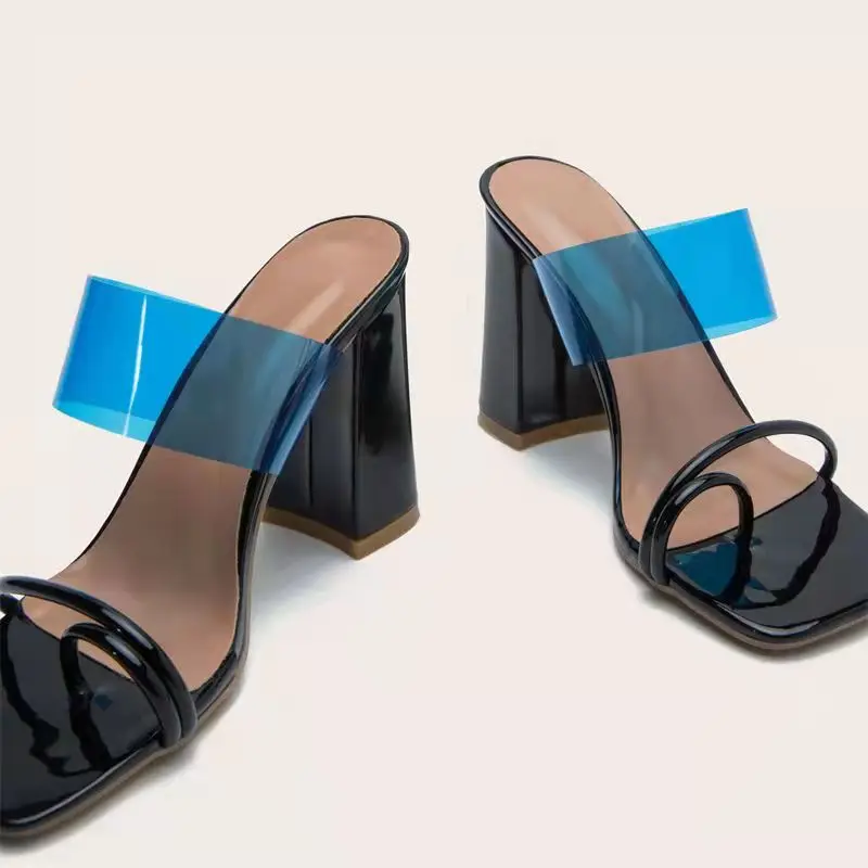 

2022 Transparent Sandals Women High Heel Chunky Heel Sexy Pumps Summer Shoes Peep Toe Women Pumps Slippers Large Size 35~43