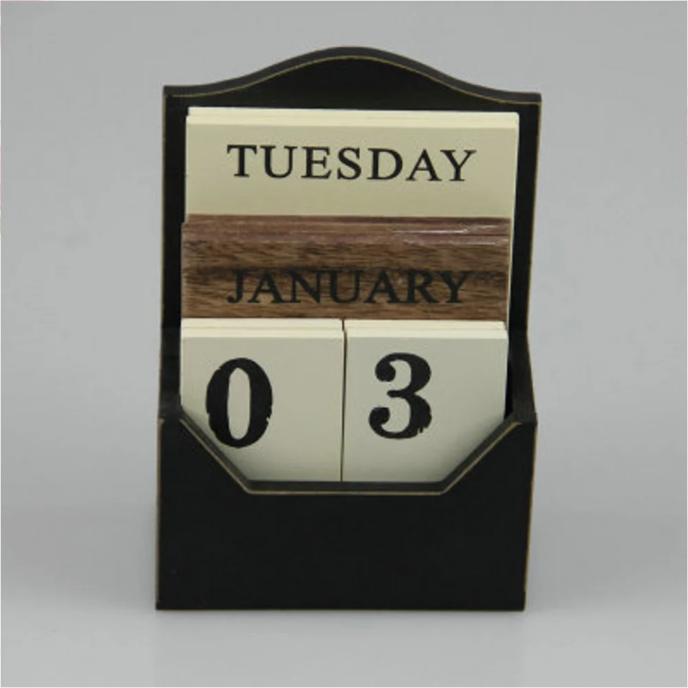 

Календарь из черного дерева, календарь для рабочего стола, винтажный календарь из вечного дерева, блочный офисный Декор для дома, многоразовый Настольный планировщик «сделай сам»