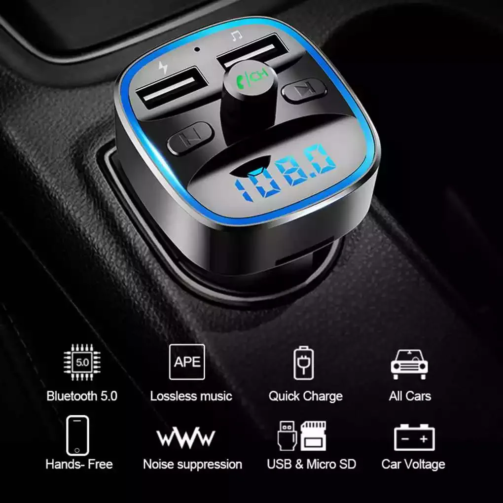 

T25 Car Bluetooth 5.0 FM Transmitter Wireless Handsfree Audio Receiver Auto MP3 Player 2.4A Dual USB Fast Charger Car Accessory
