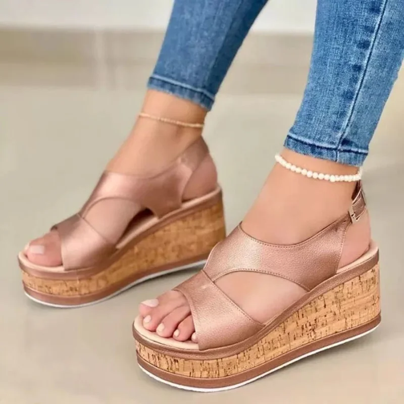 

2022 NEW Retro Womens Sandals Open Toe Ankle Platform Wedges Shoes Ladies Roman Sandals Wedges Shoes for Women Zapatillas Mujer