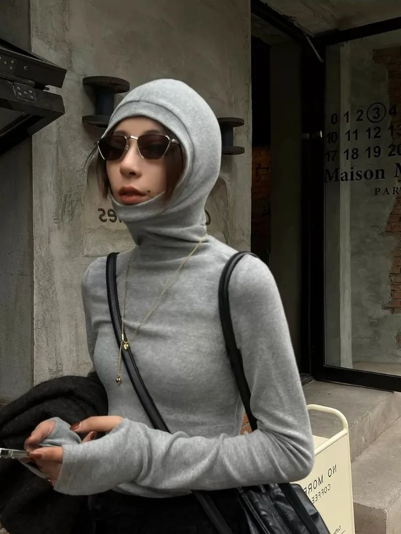 Однотонный джемпер с длинным рукавом и капюшоном женская новая модная