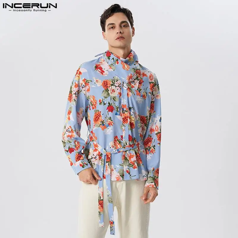 

Мужская водолазка с цветочным принтом, длинным рукавом и пуговицами