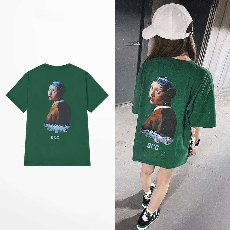 

INS Style Retro T Shirt Men High Stree Fashion Cartoon Funny Saintess Oil Print Hip Hop Skateboard T Shirts Men Short Tee