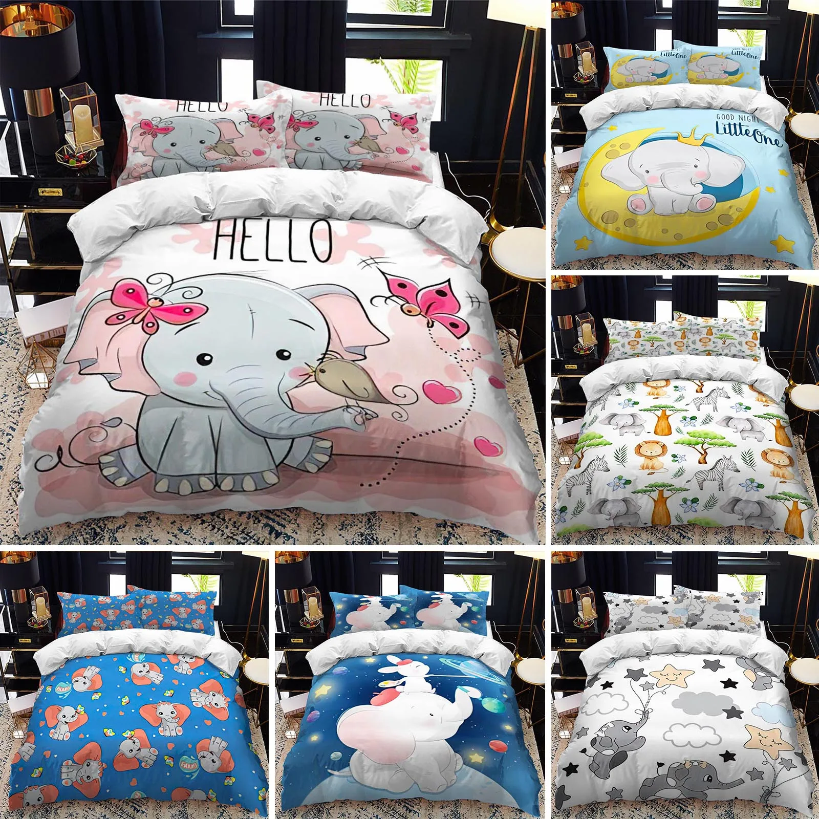 

Детский комплект постельного белья с изображением слона из мультфильма