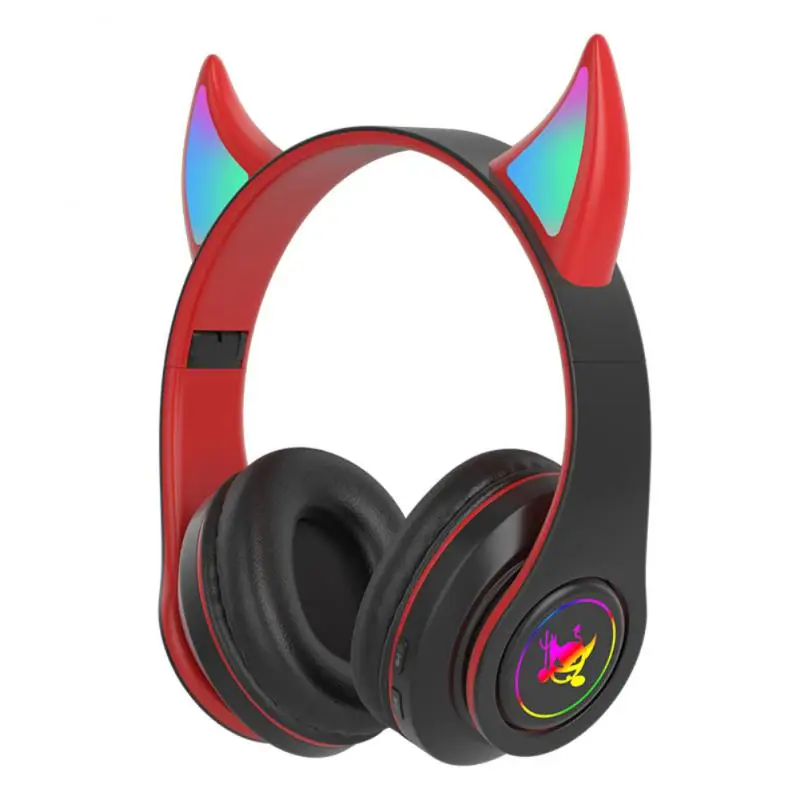 

LED Devil Ear Noise Cancelling Headphones Bluetooth-compatible 5.0 Young People Kids Headset Support TF Card 3.5mm Plug With Mic