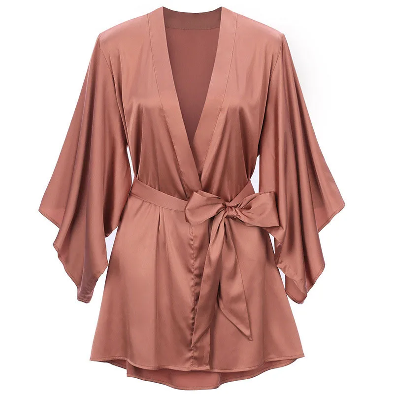 2022 Nightgown Women's Four Seasons Sexy Thin  Satin Robe Sets  Ice Silk Nightgown Morning Gown Ins Bathrobe Nightsleeping Wear