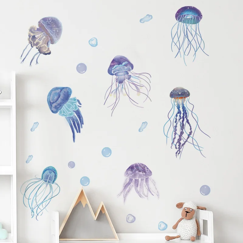 

Cartoon Fantasy Underwater World Jellyfish Group Kindergarten Pvc Material Self-Adhesive Wall Stickers Wall Decor Home Wallpaper