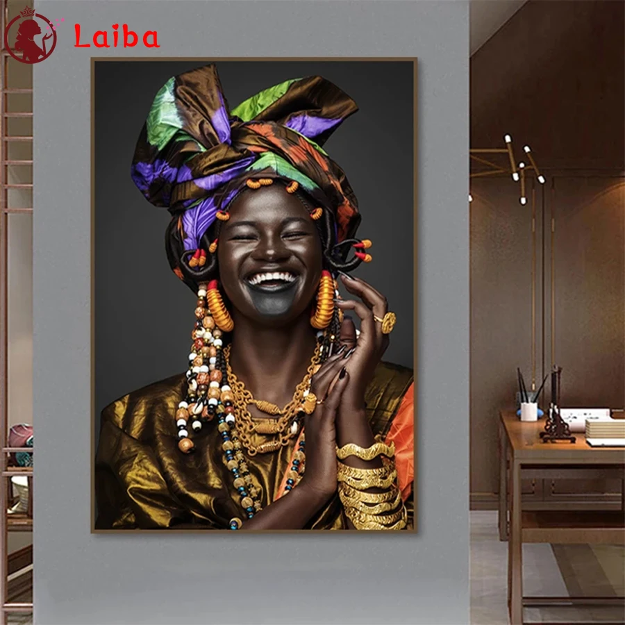 

5D круглая Алмазная вышивка, Современная африканская черная женщина, искусство, алмазная живопись, полноразмерная мозаика, вышивка крестико...