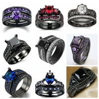 2pcsset black cubic zircon wedding ring set luxury micro paved shiny aaa cz rhinestone crystal ring set for women party jewelry