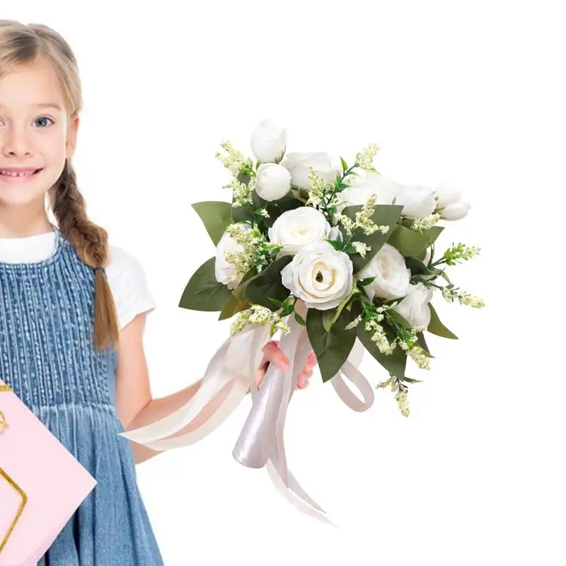

Букет невесты Свадебный креативный в западном стиле с белыми розовыми шелковыми цветами, букет невесты из шелка для дома, офиса, вечеринок