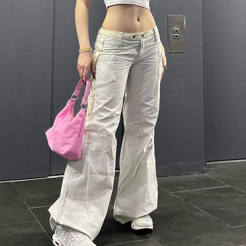 

Милые белые расклешенные брюки Y2K с поясом, женские эстетичные спортивные брюки с низкой талией, корейские джоггеры, гранж