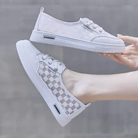 summer womens breathable flats plaid mesh sneakers white casual shoes fashion walking shoes female shoes comfortable for work