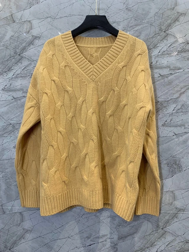 

Женский кашемировый трикотажный свитер с V-образным вырезом и длинным рукавом