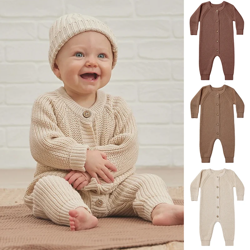 Autumn Winter Baby Knitted Romper Cotton Long-sleeved Baby Boy Girl Clothes Pit Strip Single-Breasted Baby Jumpsuit 0-24M