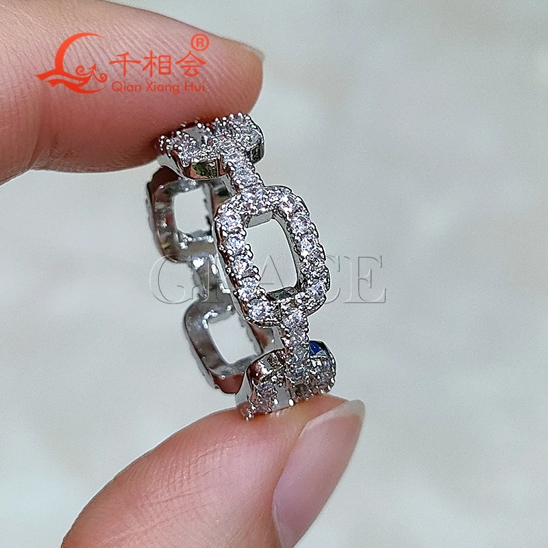 7mm rectangle Hollow out Ring Eternity Band Sterling 925 Silver hip hop Moissanite Ring Men women Diamonds Male Jewelry