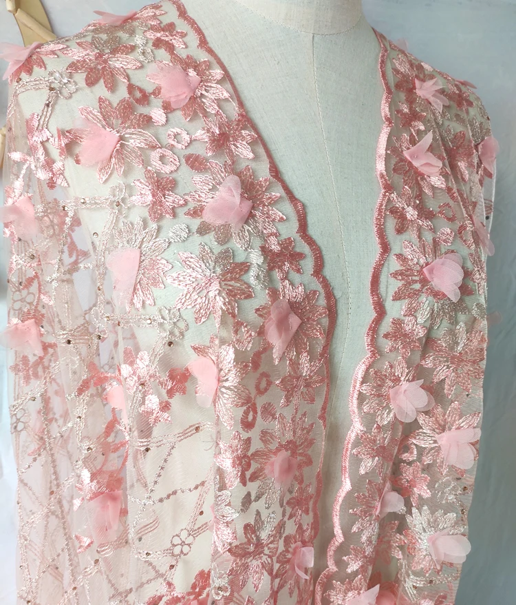 Bilateral Full Of Pink 3D Nail Flower Hot Diamond Lace Fabric Chiffon Clothing Skirt Wedding Dress Accessories |