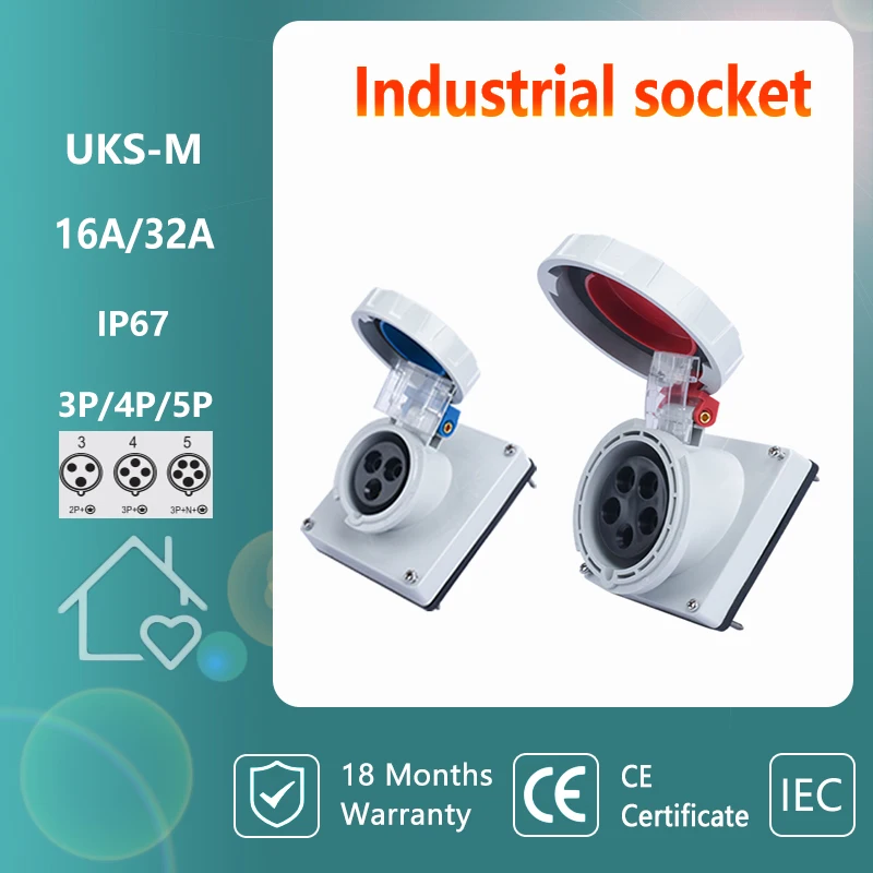 

IP67 Industrial socket 16A 32A 3P 4P 5P Panel Mounted Coupler Waterproof 220V 380V 415V