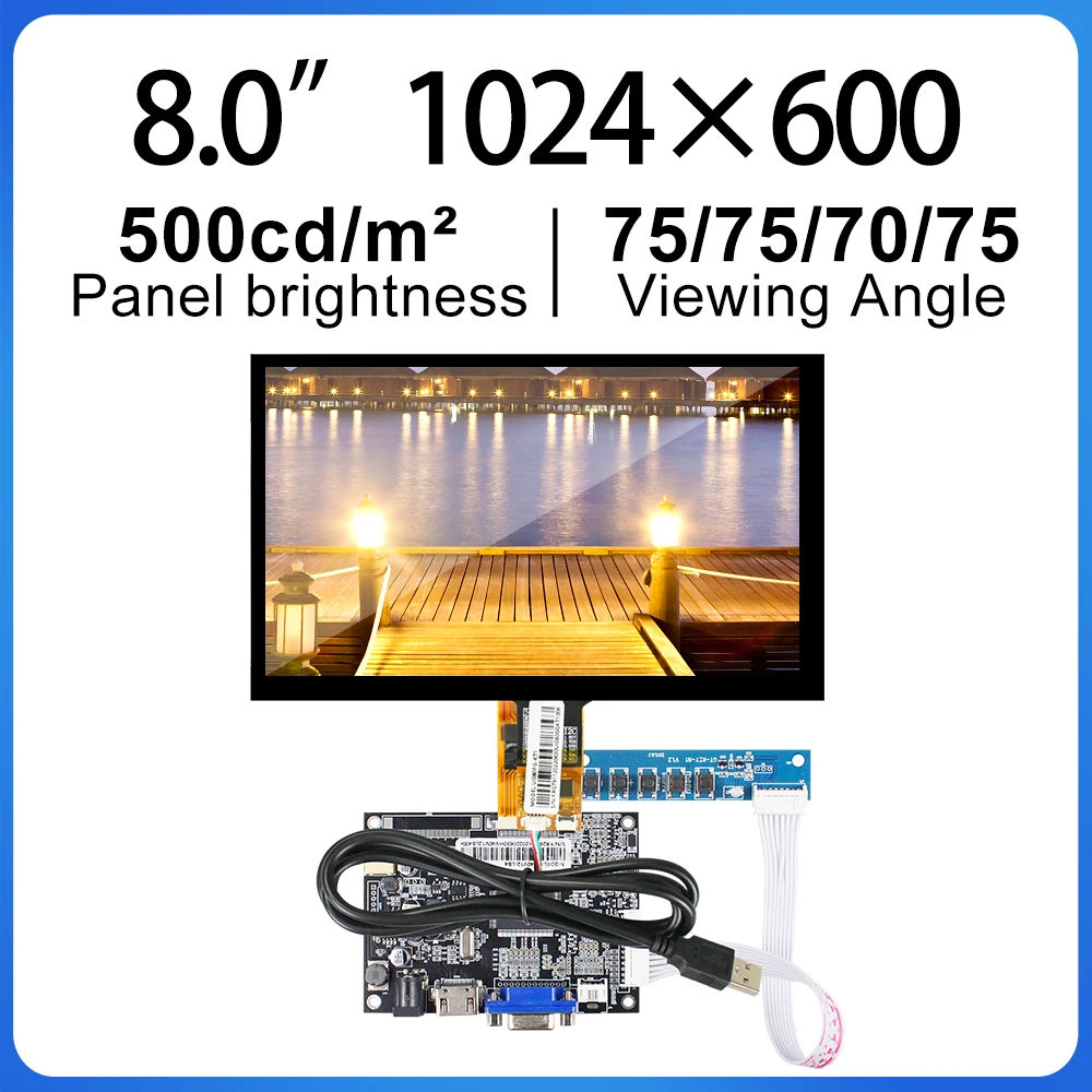 8-дюймовая ЖК-панель 1024x600 емкостный сенсорный экран с драйвером HDMI VGA
