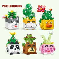 new building blocks succulent potted flowers panda husky cat potted cactus model assembled bricks childrens gift toys for girls