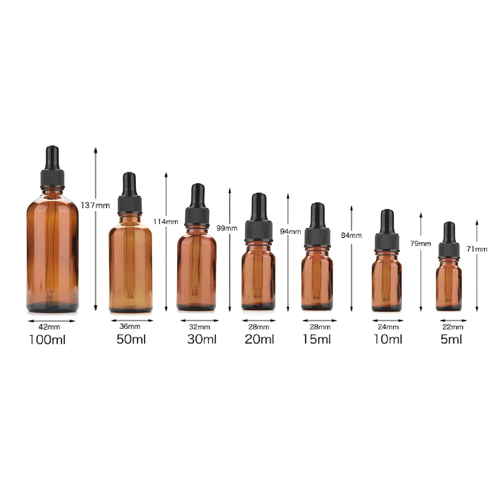 

5-100ml Portable Amber Glass Essential Oil Spray Bottles Mist Sprayer Container Travel Refillable Bottle Transparent Brown