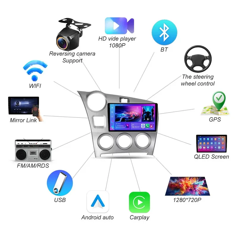 Фото Автомобильный радиоприемник Android 15 Carplay Auto для Toyota Matrix 2 E140 2008 2009 2010 2011 2012 2013 2014 Мультимедийный плеер Навигация GPS №3