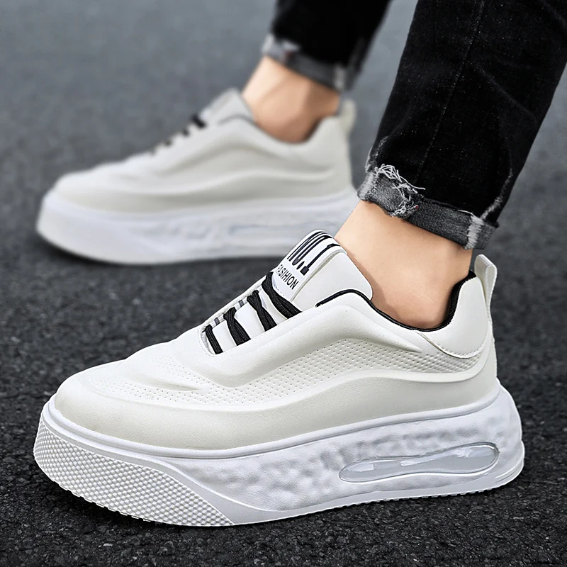

Autumn Casual Sneakers Shoes for Men Fashionable Thick-soled PU Leather Air-cushion Men's Sports Shoes Student Walking Shoes New