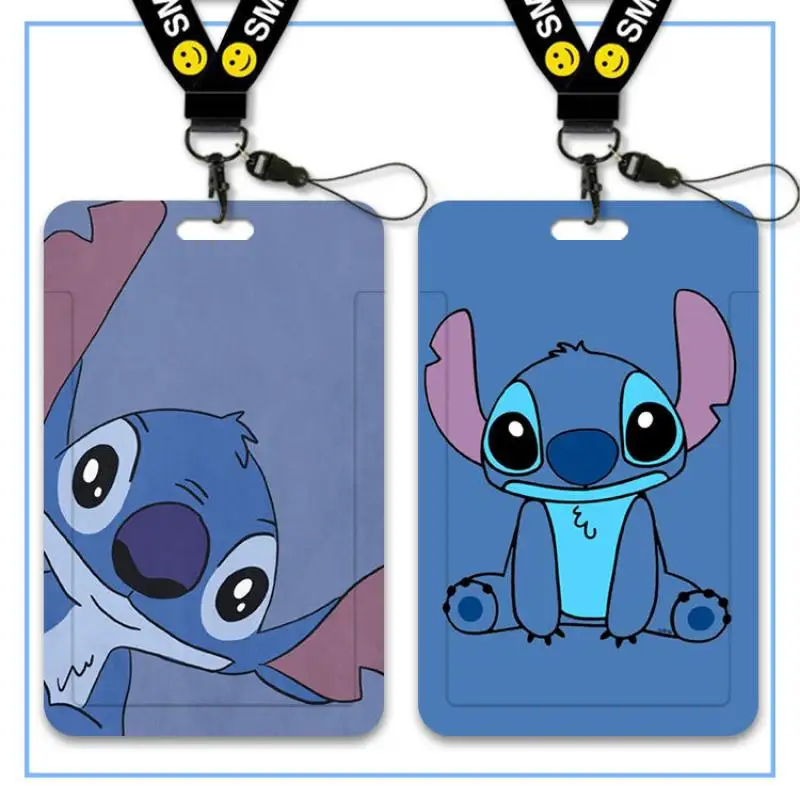 

Disney Cartoon Card Cover Kawaii Stitch Cute Abs Card Holder Student Campus Hanging Neck Bag Anime Lanyard Identity Badge Gifts