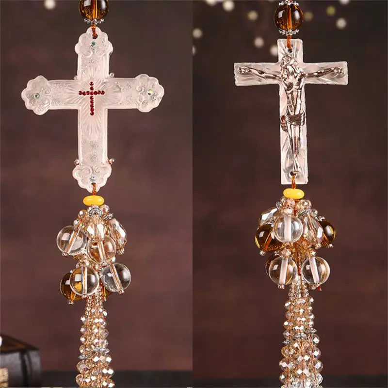 

Auto Accessories Car Pendant Crystal Diamonds Cross Jesus Christian Religious Car Rearview Mirror Ornaments Hanging Car Styling