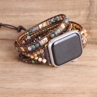 2022 new vintage handmade woven rope watch band for apple watchbands bohemia natural stone wristband bracelets for iwatch series