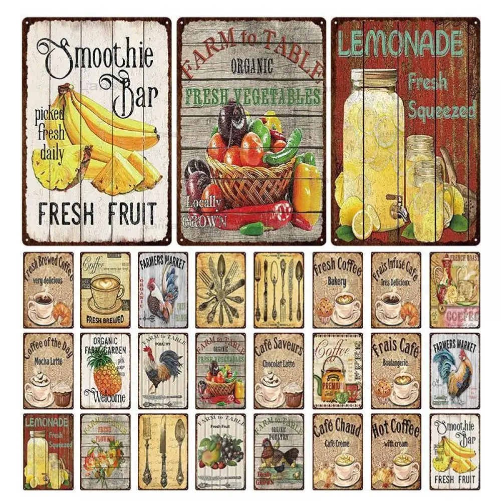 

Wall Art Decor Coffee Vintage Tin Sign Metal Sign Decorative Plaque Retro Plate Cafe Kitchen Living Room Coffee Bar Decoration