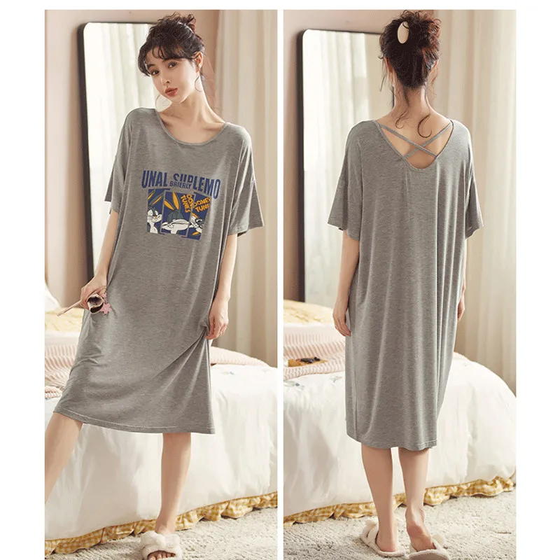 

Short Sleeve Nightdress For Women Soft Breathe Freely Homedress Loose Close Skin Casual Dress Sexy Bandage Female Nightgown