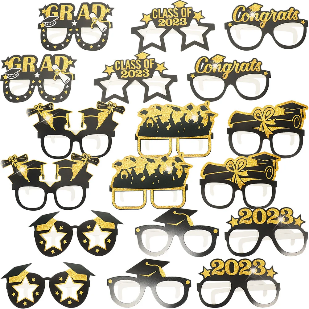 

18 Pcs Graduation Season Paper Glasses Frames 2023 Photo Props Hat Decor Party Eyeglasses Cap Eyewear