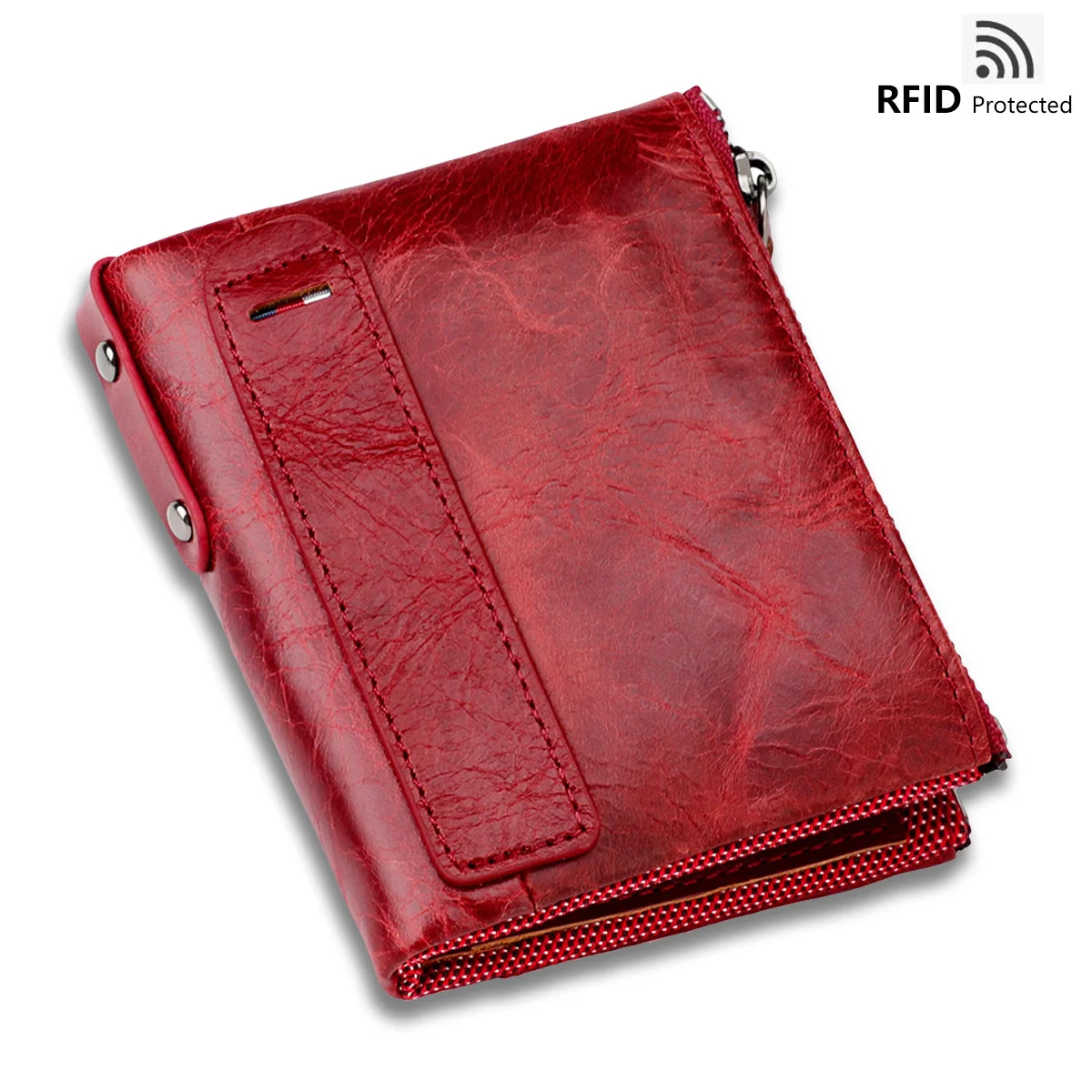 Genuine Leather Women Wallet Red Short RFID Blocking Ladies Leather Purses Luxury Female Purse Small Coin Wallets for Women Men