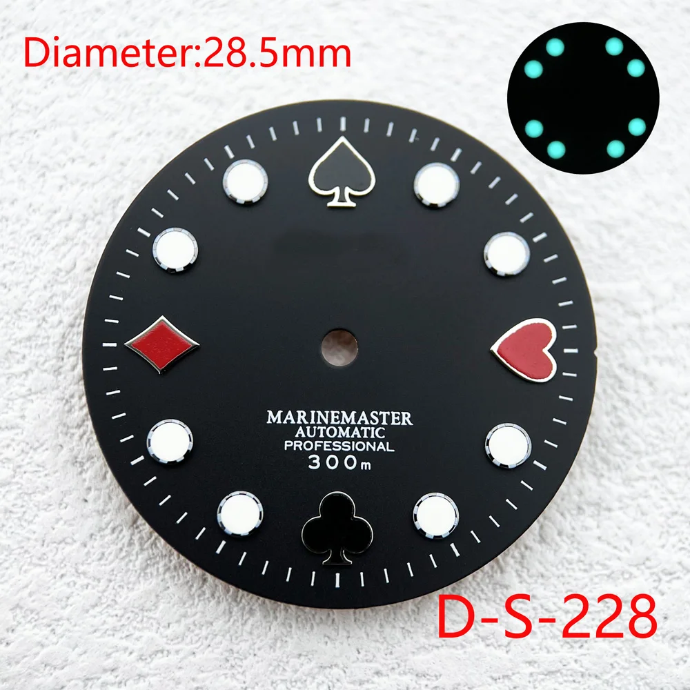 28.5mm Green/Blue Luminous Modification  Dial Watches Accessories for NH35 NH36 Automatic Movement With S Logo Customizable Logo