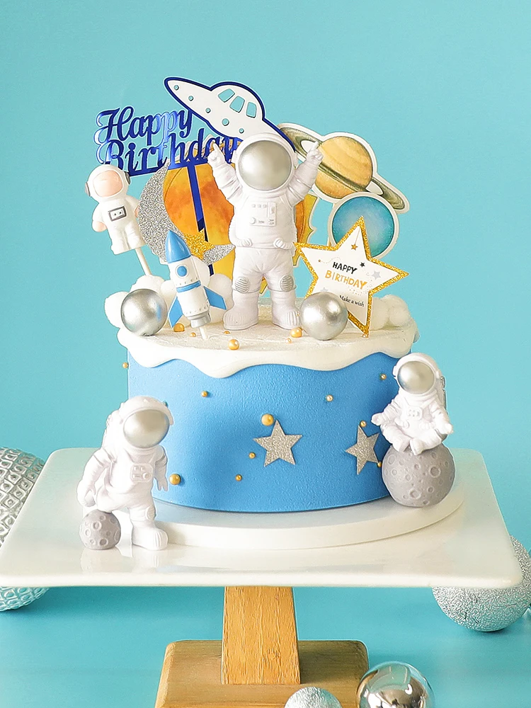 

Rocket Astronaut Moon Happy Birthday Letter Decoration Cake Topper Dessert for Children's Day boy girl Lovely Gifts