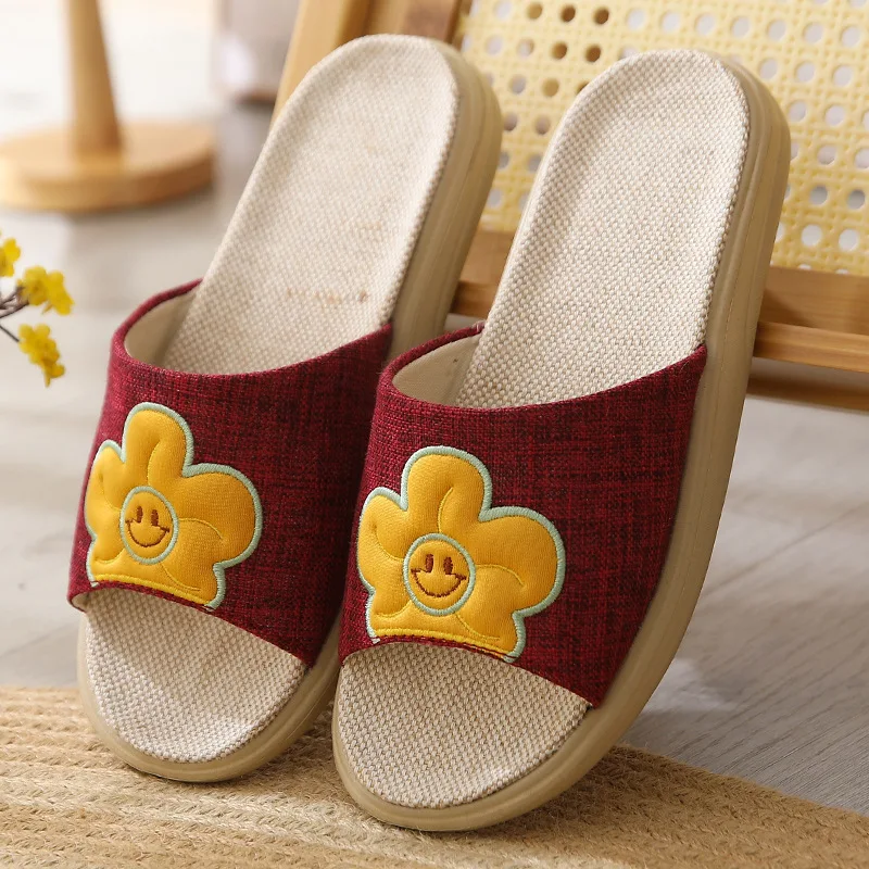 New Men's Ladies Summer Shoes Linen Mesh Breathable Non-Slip Sandals Beach Flip-Flops Couples Indoor Slippers