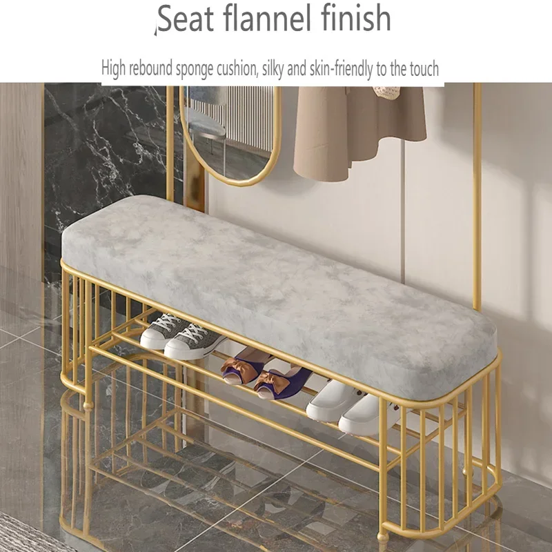 Вешалка для пальто и обуви простая металлическая скамейка с зеркалом 10 крючков