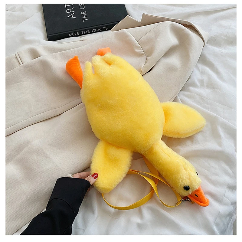 Plush Backpacks Cute Funny Adult Kid Girls Duck Plush Purse Cartoon Animals Shape Crossbody Bag Shoulder Messenger Kawaii Bag