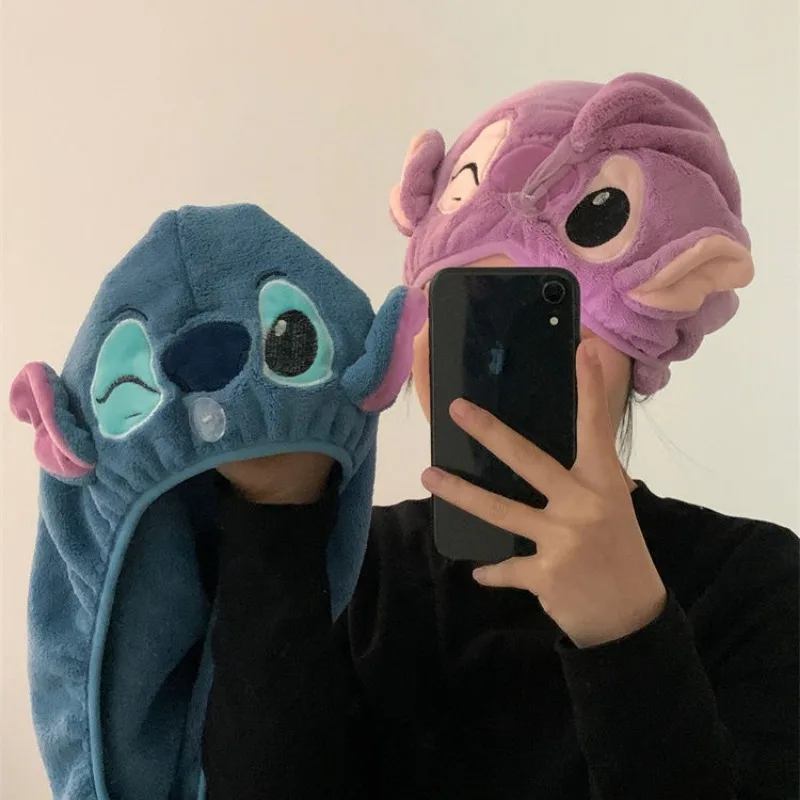 Фото Kawaii Stitch модное коралловое бархатное женское полотенце для сухих волос с милым рисунком Диснея шапочка для душа с сухой оберткой шапочка для душа инструмент подарки для девочек №5