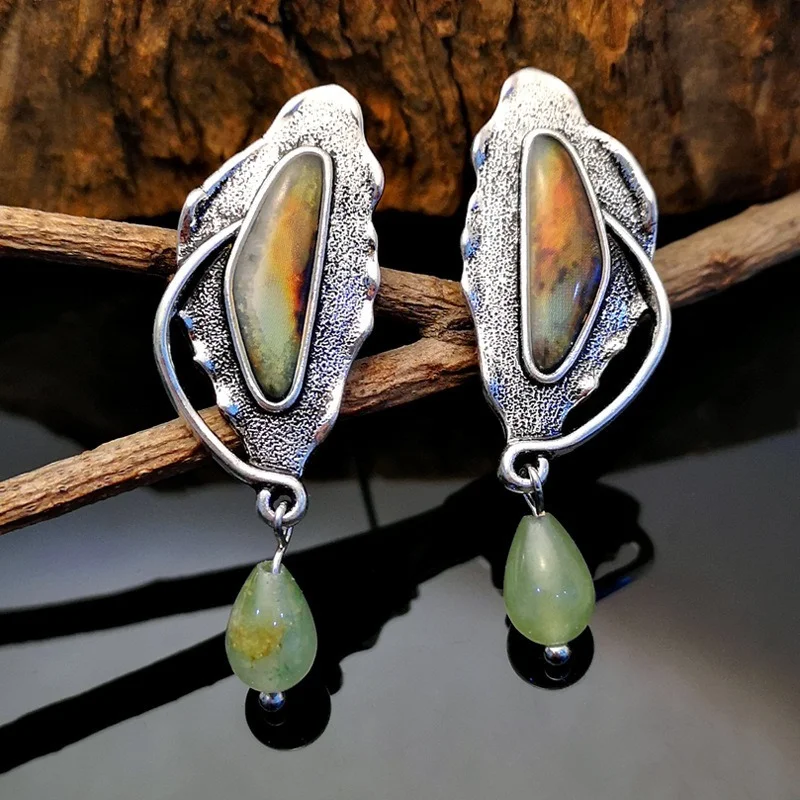 

Boho Abalone Shell Earring For Women 2019 Vintage Silver Color Leaf Geometric Bohemian Pendant Water Drop Earrings O5D320