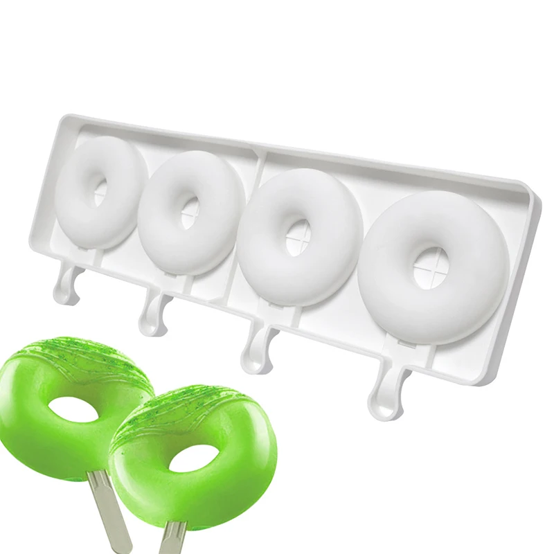 

1PC DIY 4-Cavity Ice Mold Silicone Ice Cream Doughnut Mold Homemade 4 Cavity Popsicle Mould Baking Tools Cake Candle Candy Molds